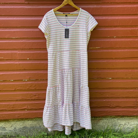 NWT Tommy Hilfiger Striped Tiered Midi Dress Women's Size L - Picture 4 of 9